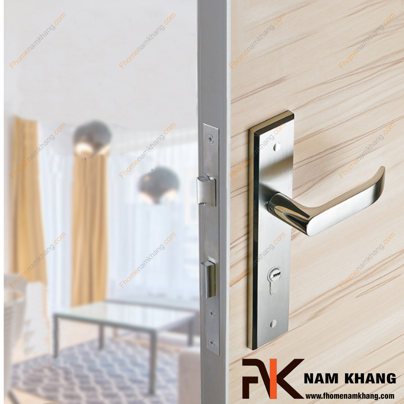 Khóa cửa chính bằng inox cao cấp NK191L-INOX là một dạng khóa cửa thông dụng có thiết kế rất đơn giản từ chất liệu inox cao cấp.  Sản phẩm được đảm bảo độ bền đẹp và khả năng ứng dụng cao trên nhiều phong cách vân gỗ khác nhau.