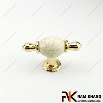 Núm cửa tủ dạng tròn sứ vân viền vàng NK329-VC