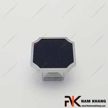 Núm cửa tủ vuông phối da màu đen bạc NK445-BD