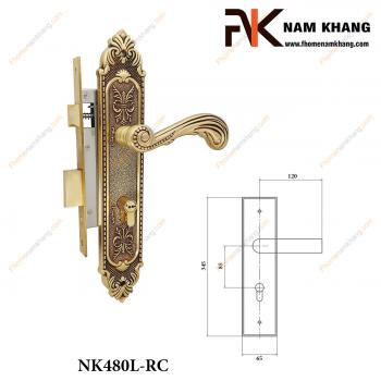 Khóa cửa chính cổ điển màu đồng viền đỏ NK480L-RC