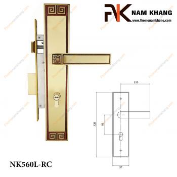 Khóa cửa chính màu đồng vàng viền đỏ NK560L-RC