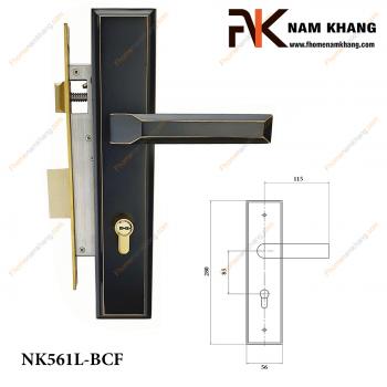 Khóa cửa chính dạng ốp vuông màu đen viền vàng NK561L-BCF