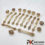 Tay nắm cửa tủ đồng vàng cao cấp phối hoa văn cổ điển NK497D-RC-C
