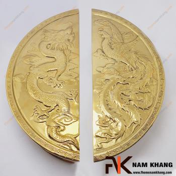 Tay nắm cửa chạm hình rồng phượng NKC286BN-DVRP