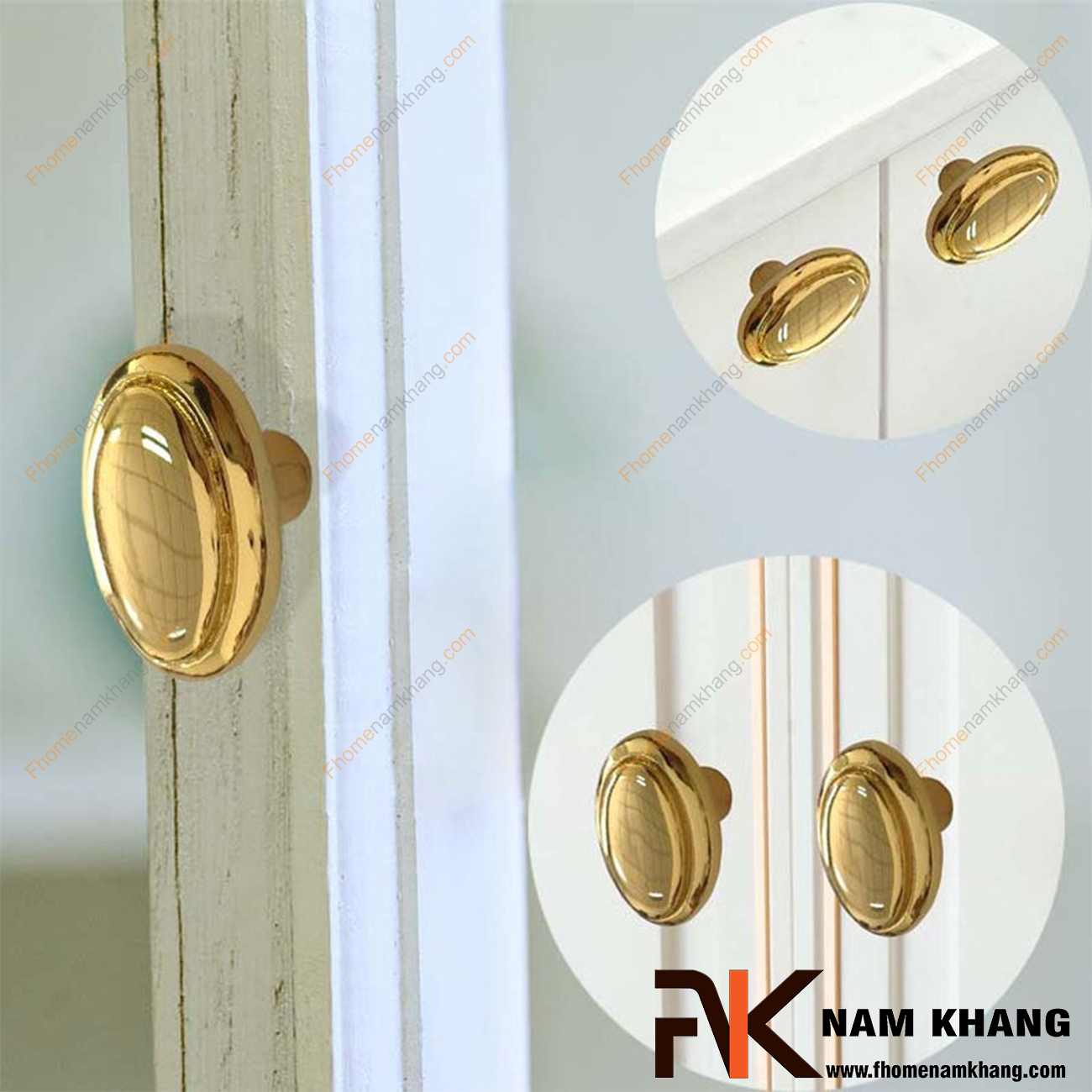 Hình ảnh về dòng sản phẩm Núm kéo cửa tủ hình ovan mạ vàng NK078-V: