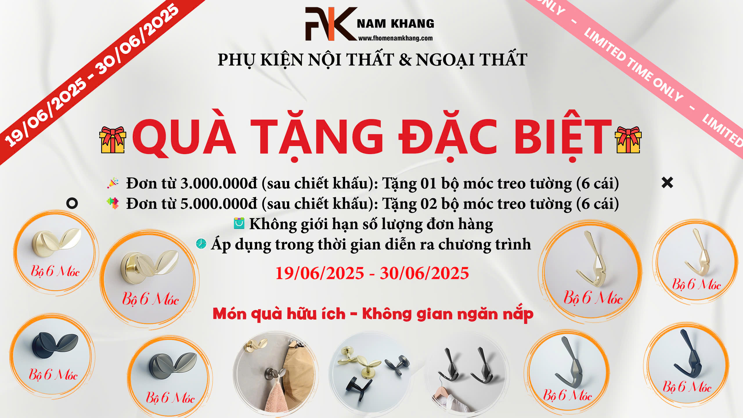 Đặc biệt, để tăng thêm niềm vui và giá trị, F-Home Nam Khang còn dành tặng Quý khách những phần quà vô cùng thiết thực và ý nghĩa: Bộ Móc Treo Tường Decor Cao Cấp (gồm 6 cái), giúp không gian sống thêm gọn gàng và tinh tế!