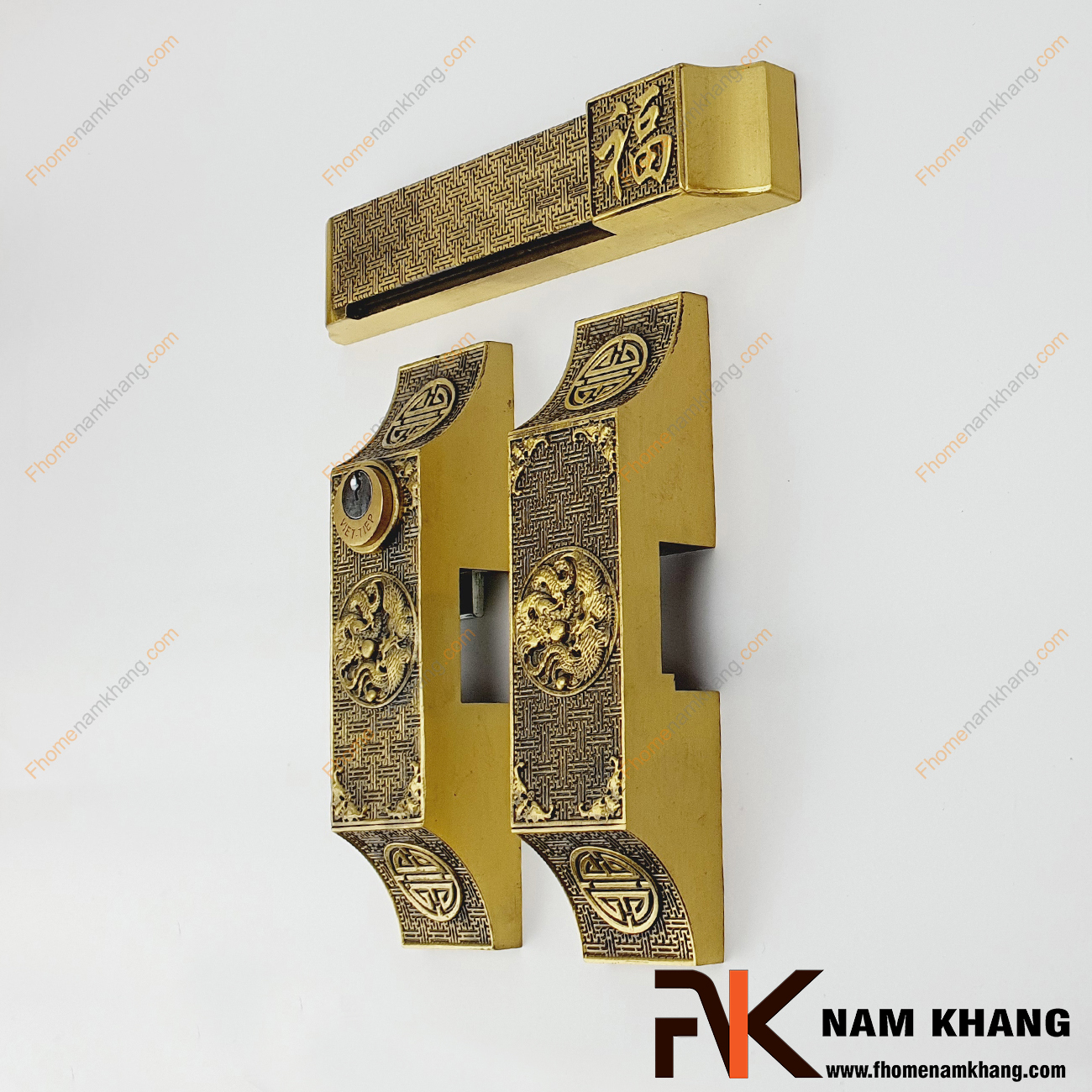 Khóa cửa bức bàn bằng đồng cao cấp NK580-C hay còn gọi là khóa cửa bích bàn, có thiết kế theo kiểu then cài và có thanh chốt bằng đồng đúc.
