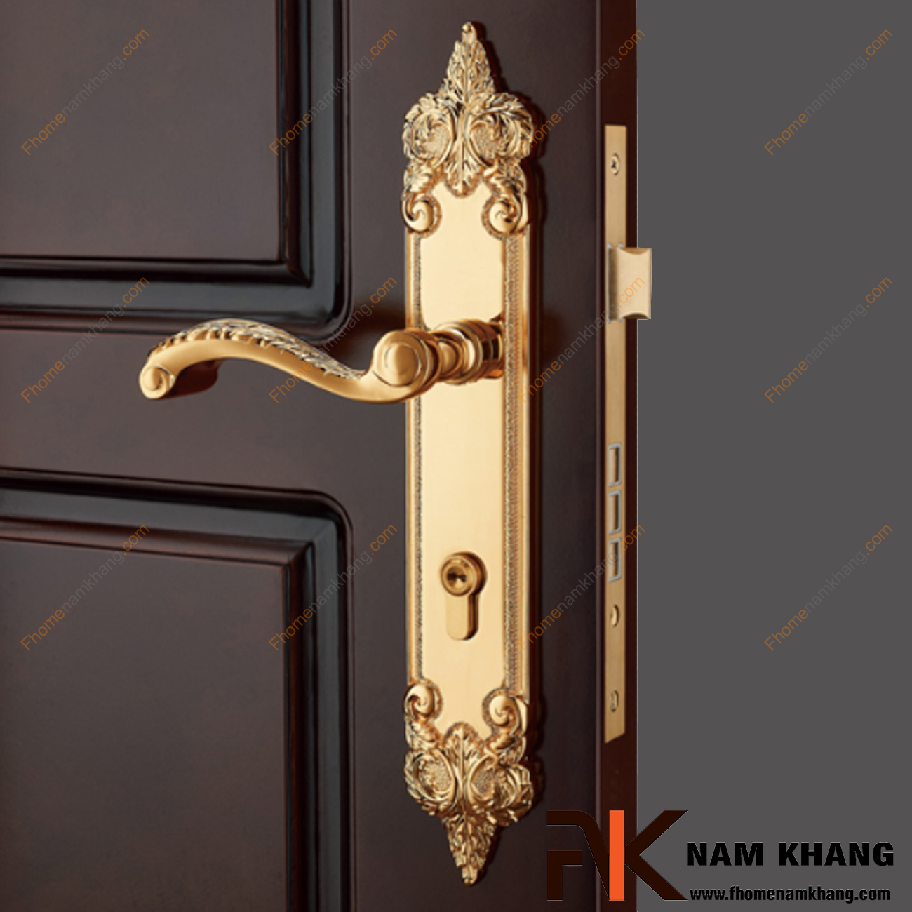 Khóa cửa chính bằng đồng cao cấp mạ vàng NK314L-24K, sản phẩm khóa cửa cao cấp thường sử dụng trên các dạng cửa gỗ và nhiều dạng cửa với các chất liệu khác.