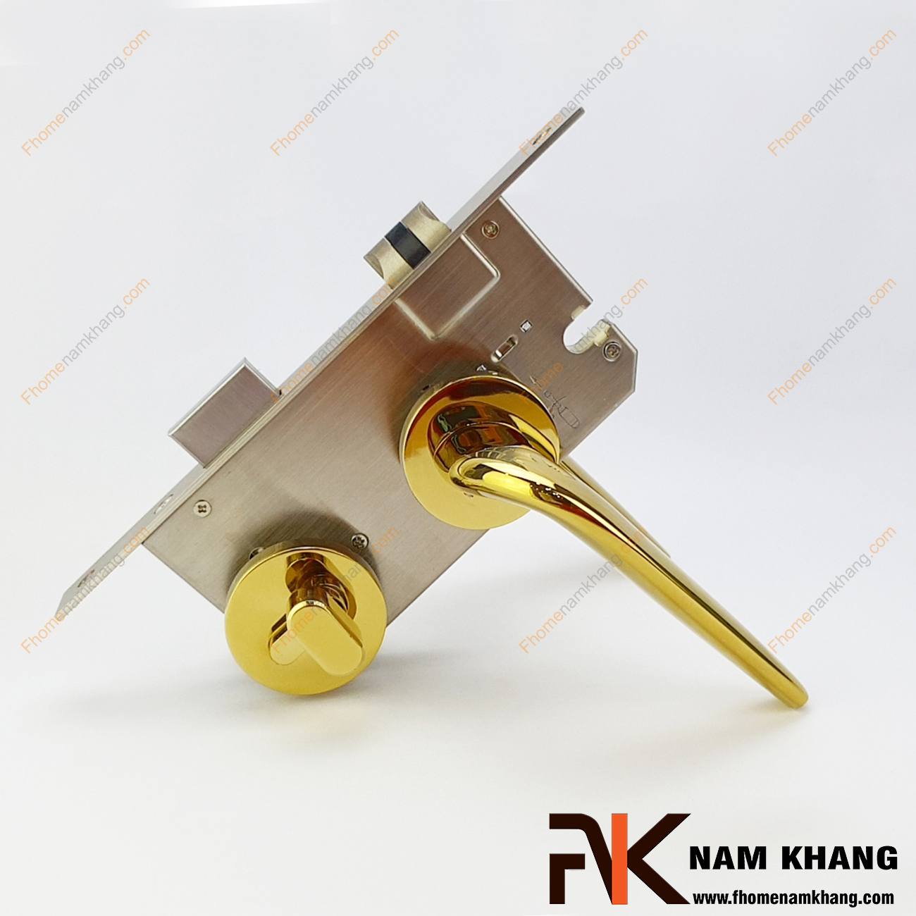 Khóa cửa phân thể hiện đại màu vàng bóng NK574-PVD có thiết kế đơn giản, nhỏ gọn và phần ốp khóa, tay gạt riêng biệt, tạo được sự nổi bật độc đáo.