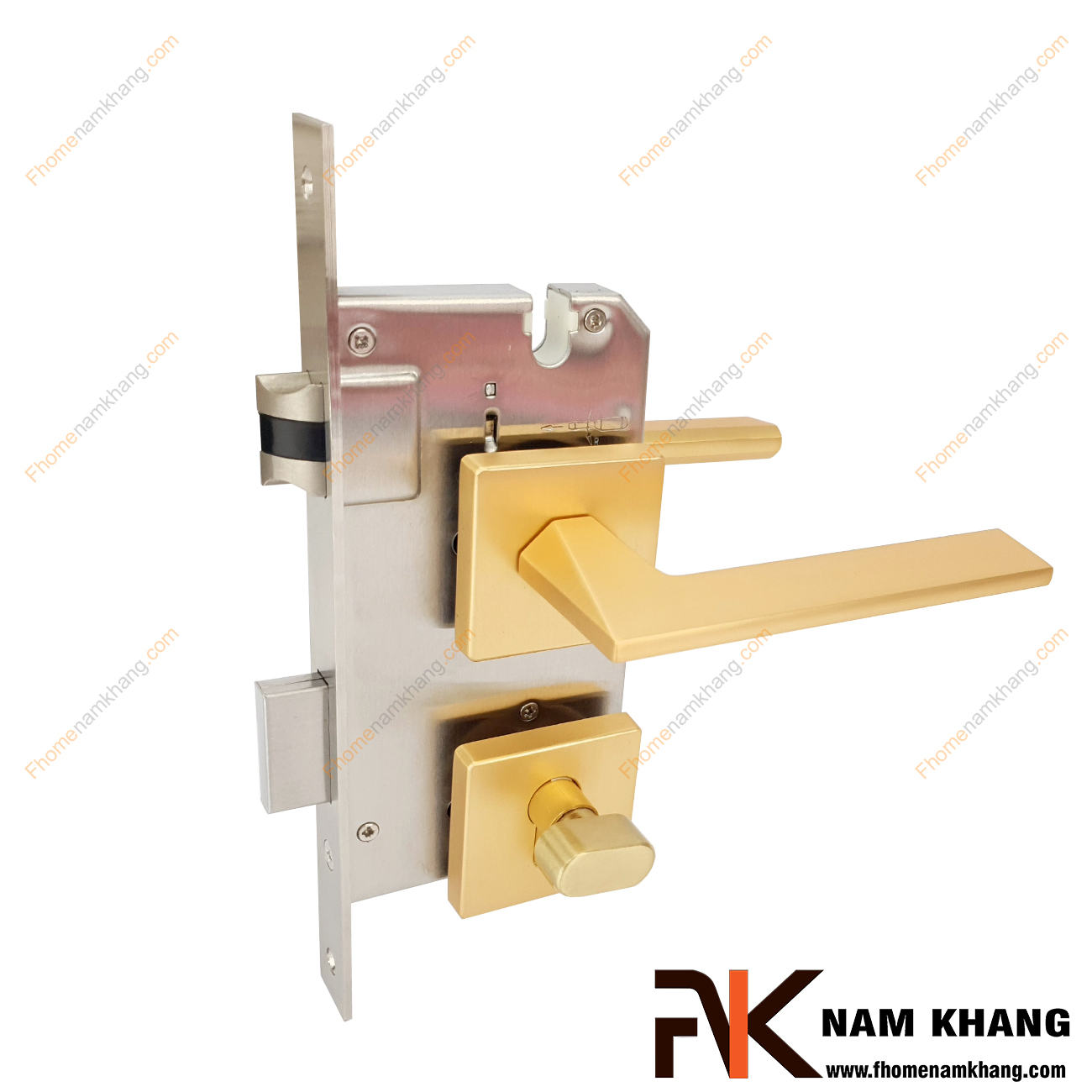 Khóa cửa phân thể chất liệu hợp kim màu vàng mờ NK570V-VM kiểu khóa phân thể đa dạng màu sắc và đặc trưng bởi dòng ốp khóa vuông.