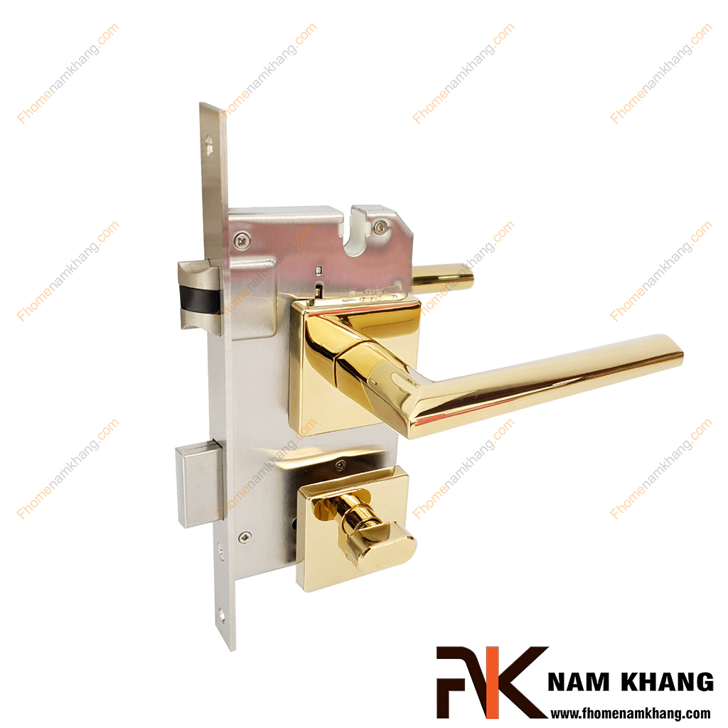 Khóa cửa phân thể kiểu dáng ốp vuông màu vàng bóng NK573V-PVD - kiểu khóa cửa tiện lợi được lựa chọn sử dụng nhiều trong thiết kế nội ngoại thất nhà ở, chung cư, biệt thự,...