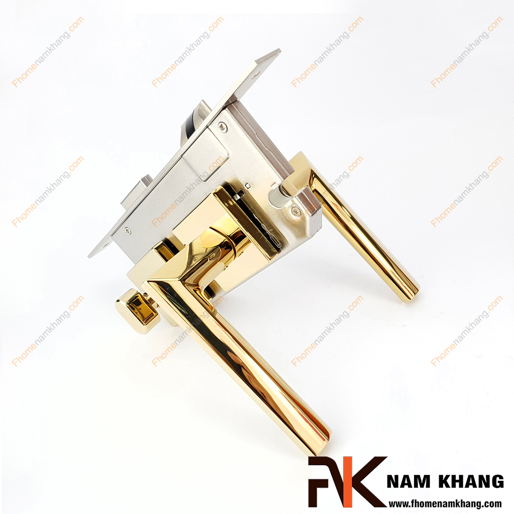 Khóa cửa phân thể kiểu dáng ốp vuông màu vàng bóng NK573V-PVD - kiểu khóa cửa tiện lợi được lựa chọn sử dụng nhiều trong thiết kế nội ngoại thất nhà ở, chung cư, biệt thự,...