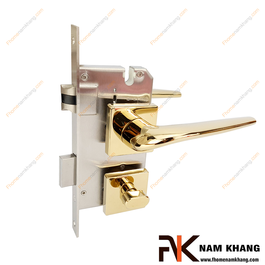 Khóa cửa phân thể thiết kế hiện đại màu vàng bóng NK574V-PVD - kiểu khóa cửa tiện lợi được lựa chọn sử dụng nhiều trong thiết kế nội ngoại thất nhà ở, chung cư, biệt thự,...