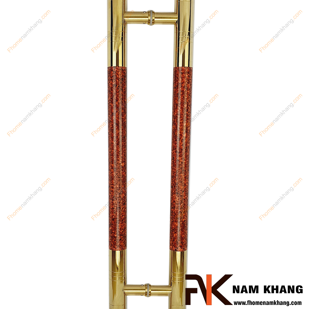 Tay nắm cửa chính màu vàng bóng phối vân đá đỏ NKC014-VD là dạng tay nắm đồng tâm, có kích thước lớn dùng cho nhiều loại cửa với đầy đủ các chất liệu theo thiết kế nội thất.