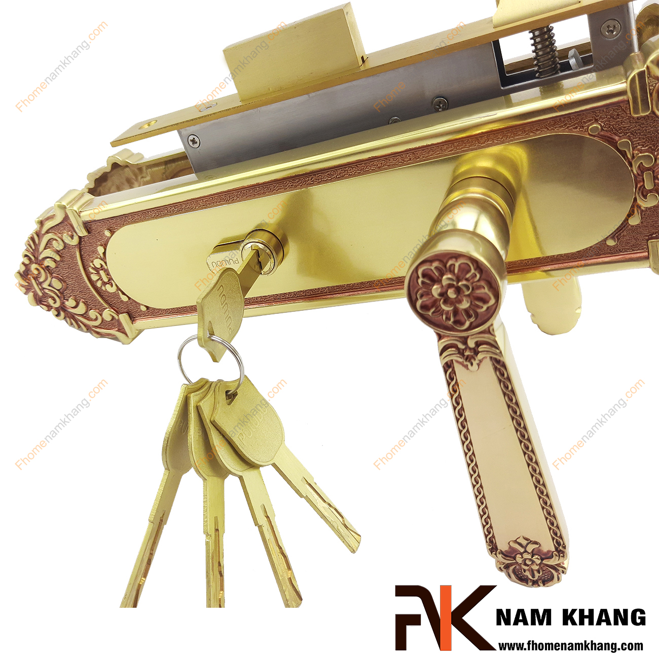 Khóa cửa chính cổ điển bằng đồng NK179L-RC là bộ khóa cửa dành chi các dạng cửa chính lớn, cao cấp, cửa 2 cánh hoặc 4 cánh.