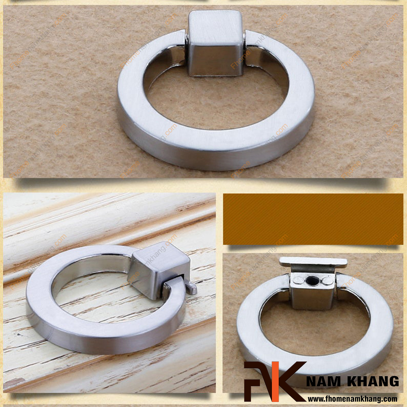 Núm cửa tủ dạng vòng màu trắng bạc bóng NK161-B có thiết kế khá đơn giản khi sử dụng kết hợp phần chân đế hình vuông với vòng cao cấp