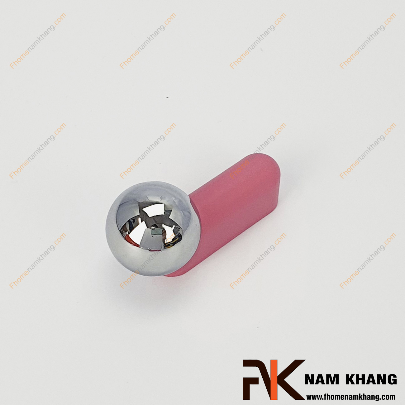 Tay nắm tủ dạng thanh tròn màu hồng phối hợp NK393-HB - sản phẩm tay nắm tủ dạng lắp ghép từ 2 phần thanh tròn và viên bi cầu độc đáo.